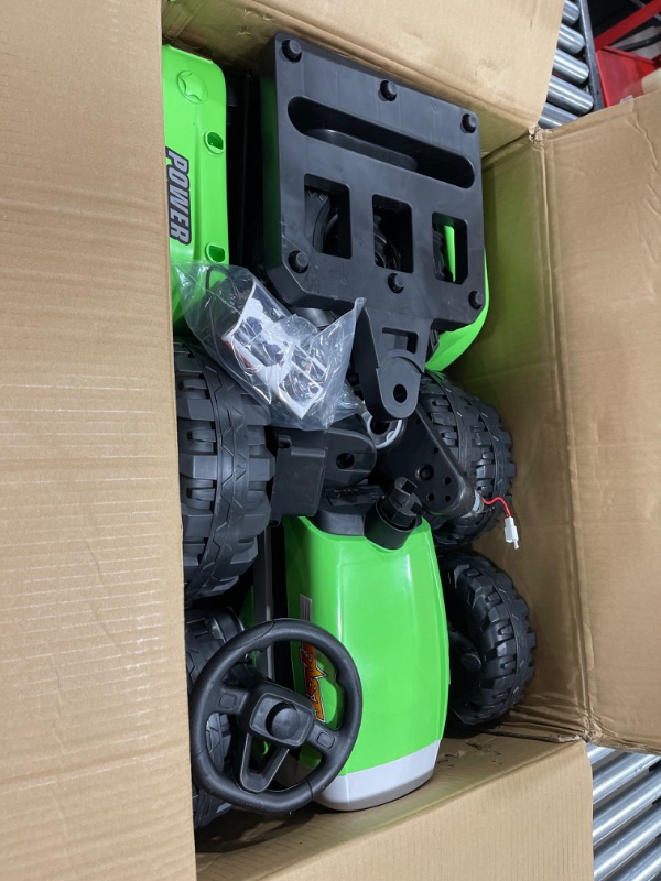 Photo 2 of 24V Kids Ride on Tractor with Trailer, Dual 200W Motors Boost Power Torque Remote Control, Electric Car for Kids with Three Speeds Adjustable, USB, MP3, Bluetooth, LED Light, Safety Belt, Green Green 24V