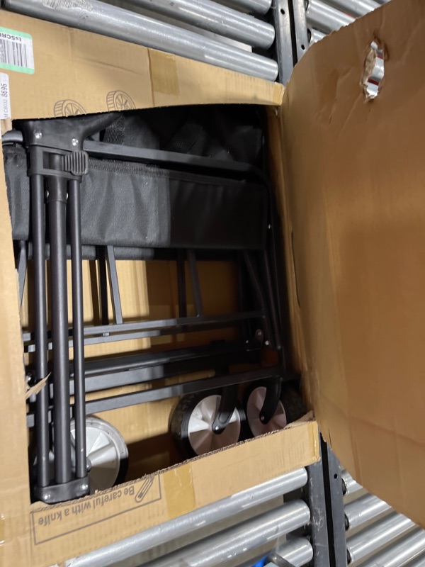 Photo 2 of Collapsible Foldable Wagon, Beach Cart Large Capacity, Heavy Duty Folding Wagon Portable, Collapsible Wagon for Sports, Shopping, Camping (Black, 1 Year Warrant) Matte Black