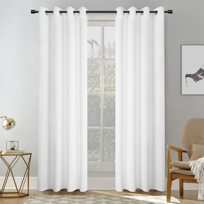 Photo 1 of White Blackout Curtains for Bedroom 84 Inches Long 1 Panel Living Room Blackout Curtains/Drapes Room Darkening Grommets Curtains for Nursery Thermal Insulated (52" W x 84" L, White)
