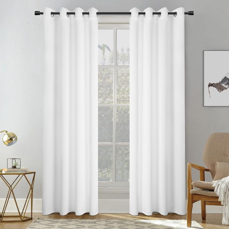 Photo 1 of White Blackout Curtains for Bedroom 84 Inches Long 2 Panels Set Living Room Blackout Curtains/Drapes Room Darkening Grommets Curtains for Nursery Thermal Insulated (52" W x 84" L, White)
