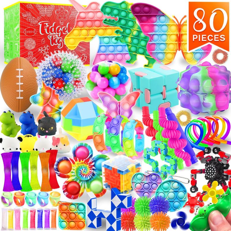 Photo 1 of Fidget Toys Set, 80 Pack Sensory Toys Party Favors Kids Autism Autistic Children, Classroom Treasure Box Chest Prizes Pinata Stuffer Gifts Small Mini Bulk Toy Carnival ADHD
