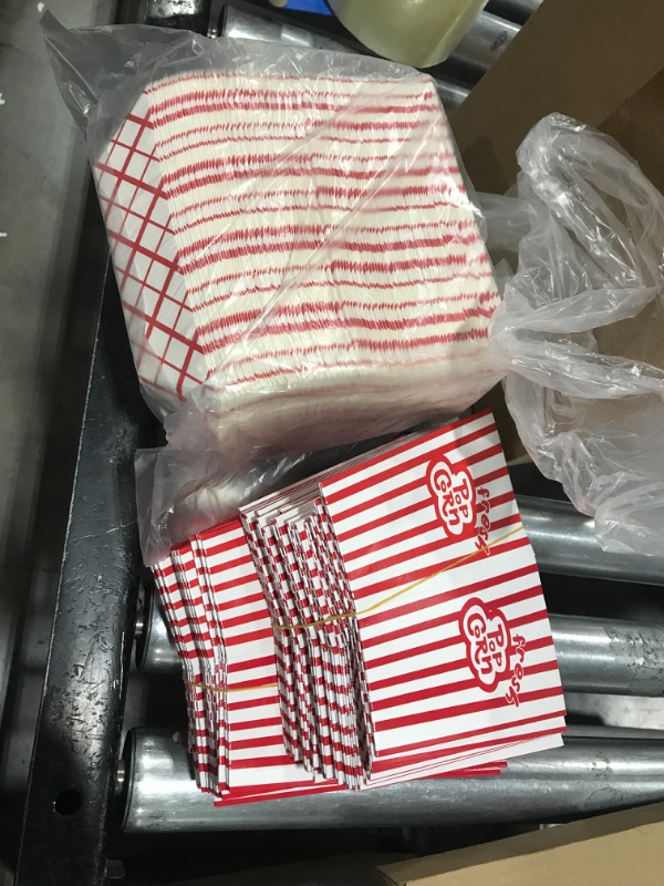 Photo 1 of Tigerdoe Movie Party Supplies - 150 Pc Bulk Set - 100 Popcorn Bags & 50 Paper Food Trays - Holiday Party - Concession Stand Supplies - Circus Party
