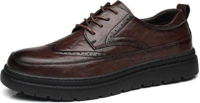Photo 1 of Business Casual Men's Shoes, Walking Shoes for Work, Flat Shoes, Brogue Men's Shoes, Black and Coffee Shoes, 4-Hole lace-up Shoes.
