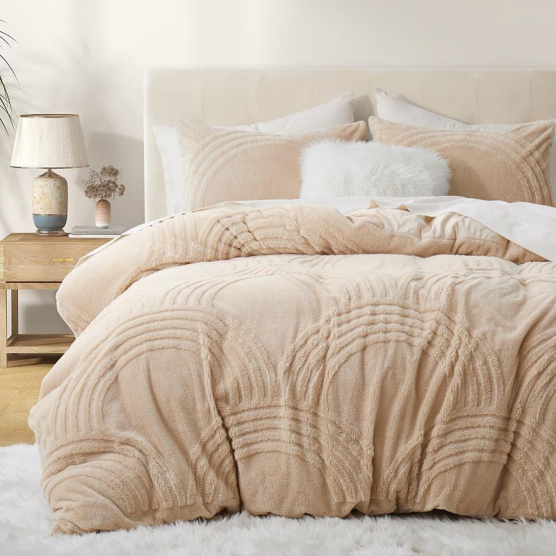 Photo 1 of Oli Anderson Fluffy Duvet Cover Set King Size, 3 Pieces Tufted Plush Shaggy Comforter Cover, Ultra Soft Warm Fuzzy Faux Fur Bedding Sets, Beige (1 Duvet Cover + 2 Pillowcases)
