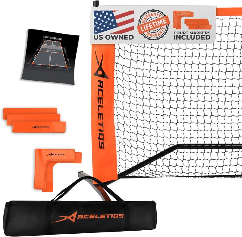 Photo 1 of Portable Pickleball Net System for Indoor and Outdoor | 22ft Long Full Regulation Size Full Pickle Ball Net | Includes Floor Markers and Carry Bag | Create Full Portable Pickleball Court 