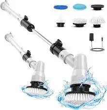 Photo 1 of Electric Spin Scrubber, Cordless Bathroom Scrubber with 6 Replacement Head, Household Shower Cleaning Brush with 3 Extension Arm, Power Cleaning Brush for Bathroom Floor Tile (Black)
