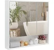 Photo 1 of ALIMORDEN Medicine Cabinet with Mirror and Shelves, Bathroom Wood Wall Cabinet Over The Toilet, Vanity, Sink(No Back Board), 30.07 Inch x 30 Inch, White White-2