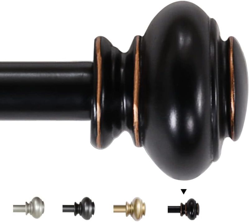 Photo 1 of H.VERSAILTEX Single Window Curtain Rods for Windows 28 to 48 Inches Adjustable Decorative 3/4 Inch Diameter with Classic Finials, Black with Antique Bronze Finishing 