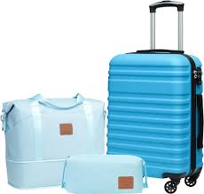 Photo 1 of Coolife Suitcase Set 3 Piece Luggage Set Carry On Hardside Luggage with TSA Lock Spinner Wheels (Sky Blue, 5 piece set) Sky Blue 5 piece set