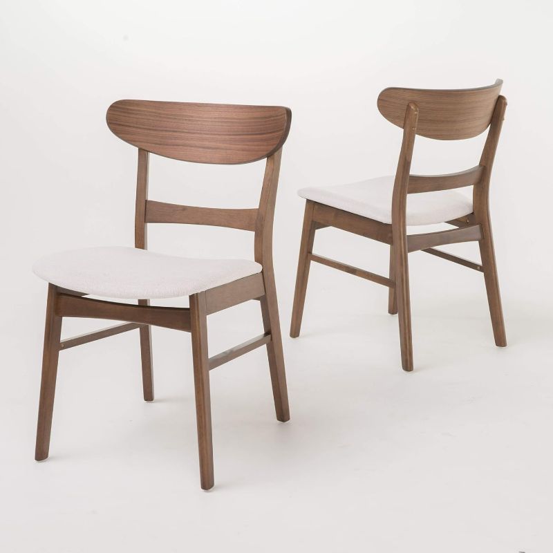 Photo 1 of  Home Idalia Dining Chairs, 2-Pcs Set, Rubber Wood, Light Beige / Walnut Finish
