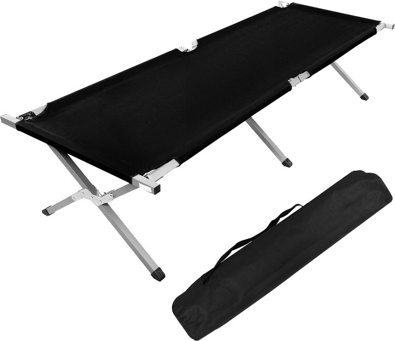 Photo 1 of YSSOA Folding Camping Cot with Storage Bag for Adults, Portable and Lightweight Sleeping Bed for Outdoor Traveling, Hiking, Easy to Set up (Color: Black), X-Shaped Standard
