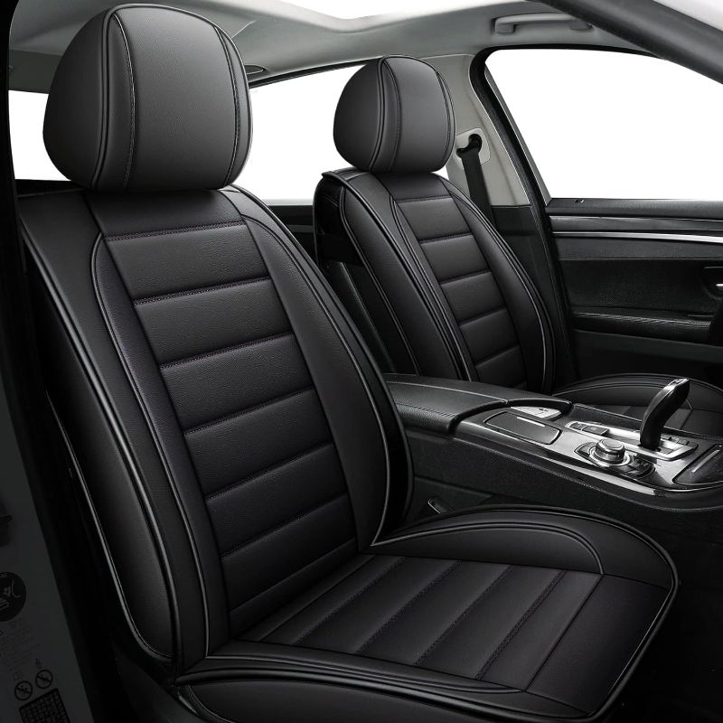 Photo 1 of Leather Car Seat Covers, Waterproof Faux Leatherette Cushion Cover for Cars SUV Pick-up Truck Universal Fit Set for Auto Interior Accessories(Black Full Set)
