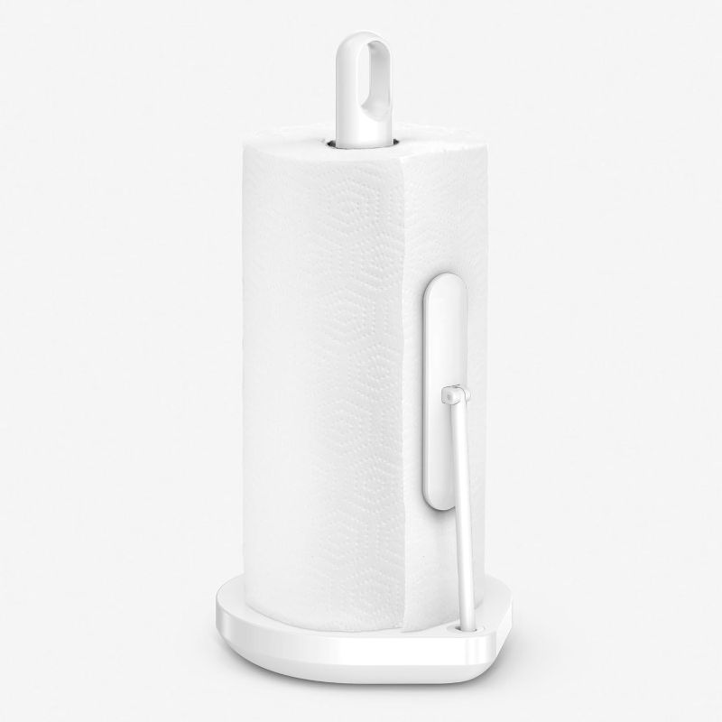 Photo 1 of simplehuman Standing Paper Towel Holder with Spray Pump, White Stainless Steel Paper Towel Pump White Stainless Steel