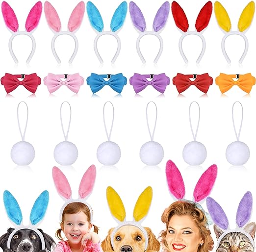 Photo 1 of 18 Pcs Easter Bunny Ears Headbands Bow Tie Tail Set Cute Rabbit Ears Headbands for Party Favor Costume Decor
