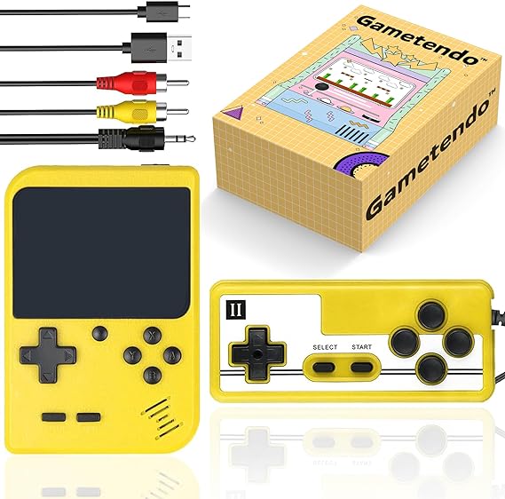 Photo 1 of Gametendo™ - Over 400 Nostalgic Games Rechargeable Handheld Mini Game Console Supports TV Output and Two-Player Mode for Kids and Adults (Yellow)
