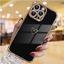 Photo 1 of ICREEFUN for iPhone 14 Pro Max Case, Cute Love Heart Plating Luxury Phone Case for Women Girls, Full Camera Protection & Raised Corners Bumper Slim Shockproof Protective Phone Cover 6.7 Inch - Black
