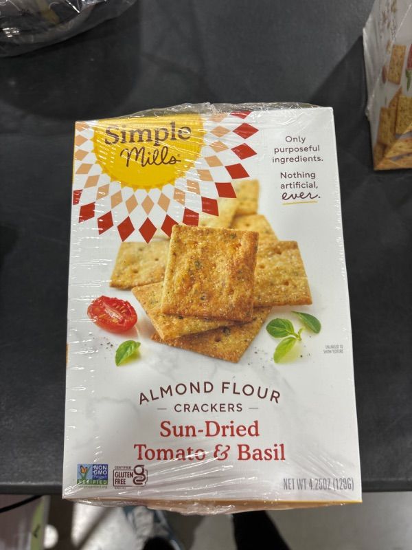 Photo 3 of Simple Mills Almond Flour Crackers, Sundried Tomato & Basil - Gluten Free, Vegan, Healthy Snacks, Plant Based, 4.25 Ounce (Pack of 3) Sundried Tomato & Basil 4.25 Ounce (Pack of 3)