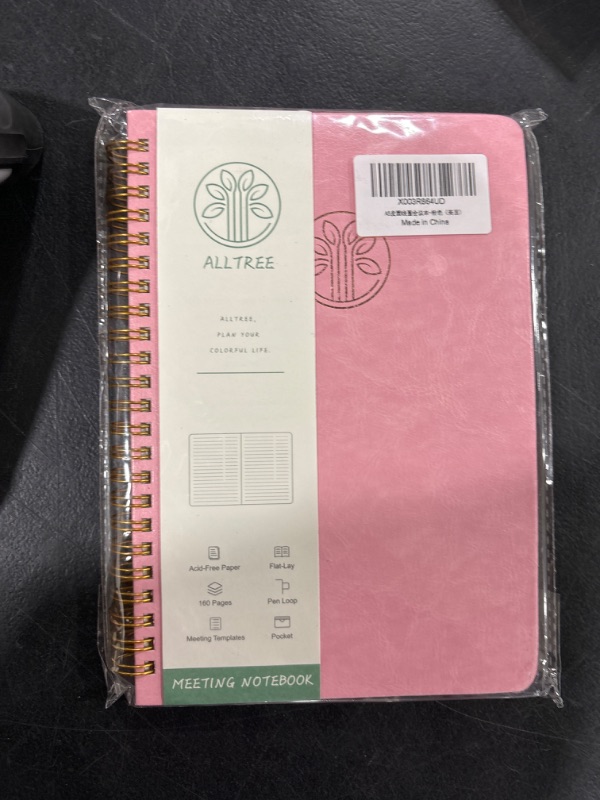 Photo 2 of Meeting Notebook for Work, Work Planner, ALLTREE Spiral Meeting Notebook, PU Leather Planner with Pen Loop, Pocket, Agenda Organizer for Business Office Note Taking, 160 Pages, A5, Pink(8.5”x5.5”) Pink A5-Spiral