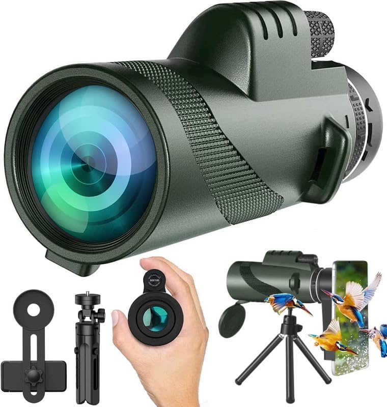 Photo 1 of 80X100-Monocular-Telescope High Definition with Smartphone Holder & Tripod, High Power Monoculars for Adults with Zoom Focus, Compact Monocular for Wildlife Bird Watching Hunting 