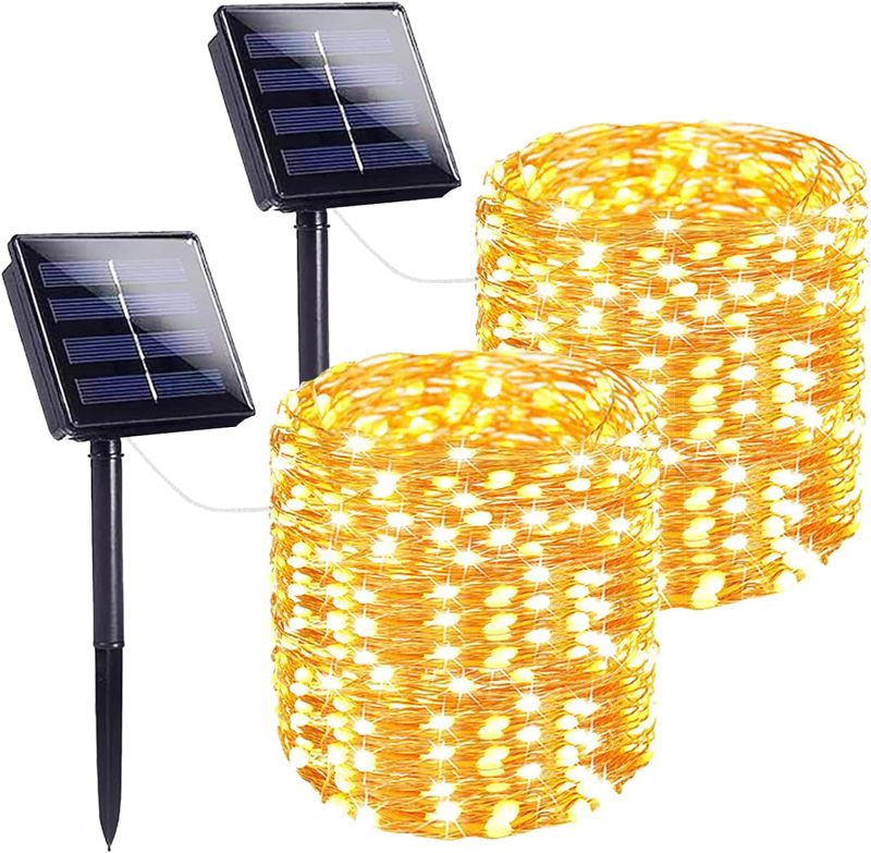 Photo 1 of 2 Pack Extra-Long Solar String Lights Outdoor, 144FT 400LED Waterproof Solar Fairy Lights Copper Wire with 8 Modes, Solar Twinkle Lights for Tree Garden Party Wedding Decor (Warm White) 