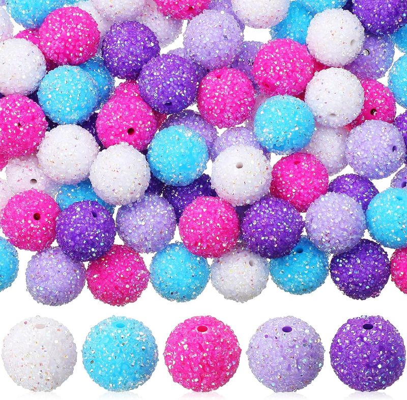 Photo 1 of Huquary 80 Pcs Rhinestone Beads for Pens Jewelry Sugar Bead for Bracelets Round Disco Ball Bubblegum Mixed Color Round Crystal Beads(Fresh Color, 16 mm) 