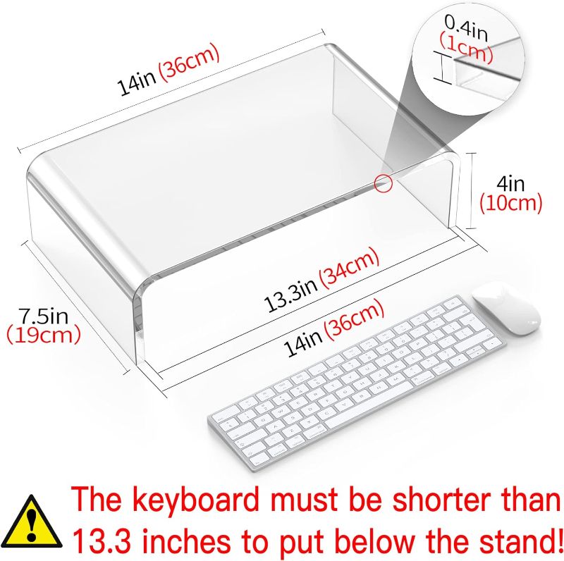 Photo 2 of Beimu Acrylic Monitor Stand Riser Acrylic Laptop Stand for Desk Clear Computer Monitor Stand for Desk Accessories White Aesthetic Decorations for Office Home iMac Organizer