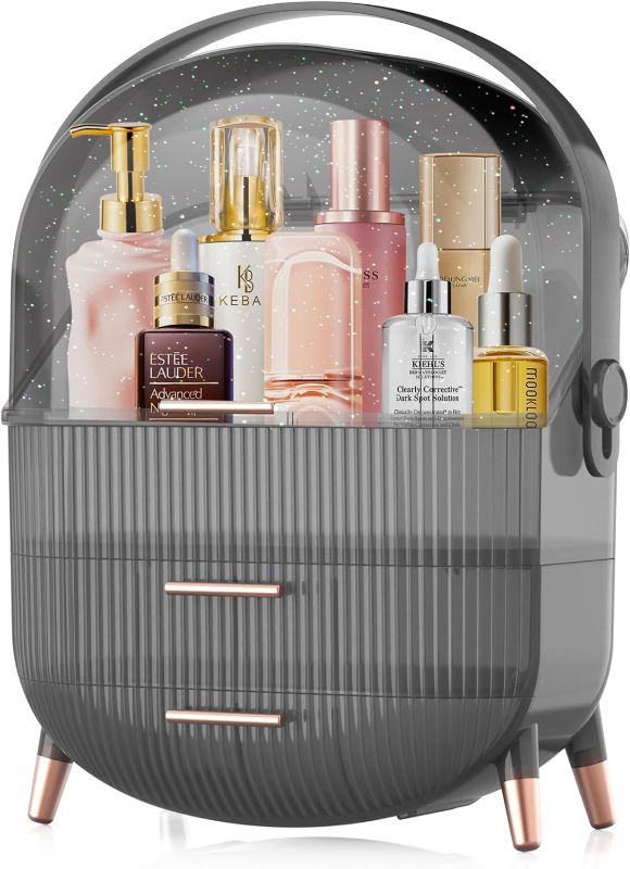 Photo 1 of Portable Makeup Organizer, Skincare Case Storage and Makeup Box for Vanity, Cosmetic Display Case, Suitable for Bedroom, Bathroom, Dresser, or Gifts. (Clear Black) 