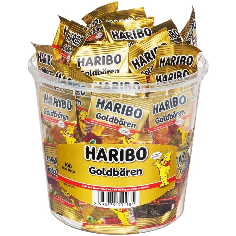 Photo 1 of Easter Candy Haribo Gold Bears Gummi Candy - Haribo Gummy Bears Individually Wrapped for Holidays Stocking, Pineapple, Strawberry, Lemon, Orange, and Raspberry Flavors, 100 Mini Bags 