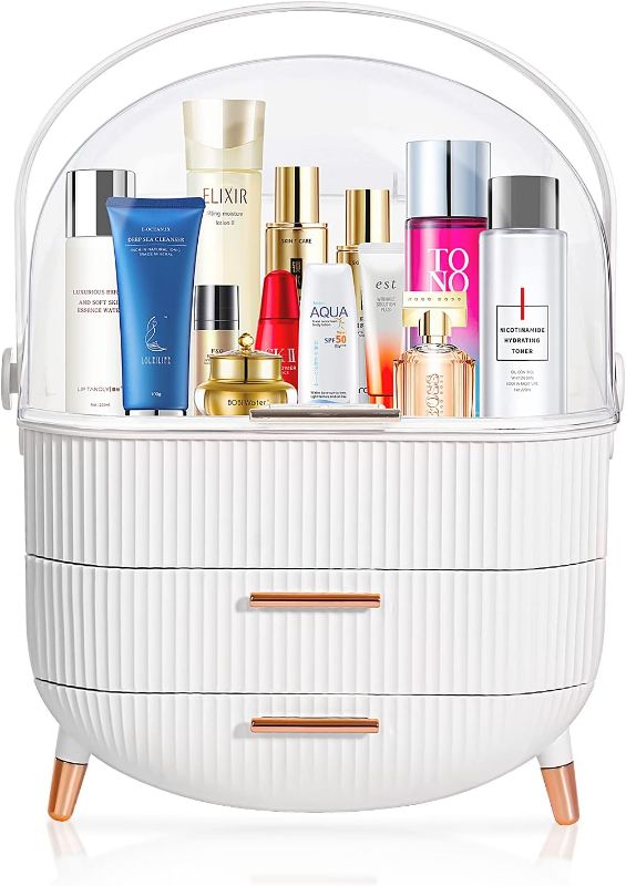 Photo 1 of Limited-time deal: MASSY Egg Shape(Oval) Makeup Storage Box, Countertop Portable Vanity Cosmetics Organizer Preppy 