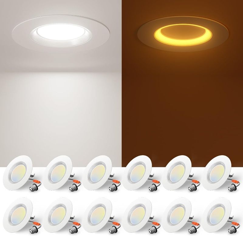 Photo 1 of Amico 12 Pack 4 inch 5CCT LED Recessed Lighting with Night Light, 8W=60W, 700LM Can Lights with Baffle Trim, 2700K/3000K/3500K/4000K/5000K Selectable, Dimmable, Retrofit Downlight - ETL & FCC
