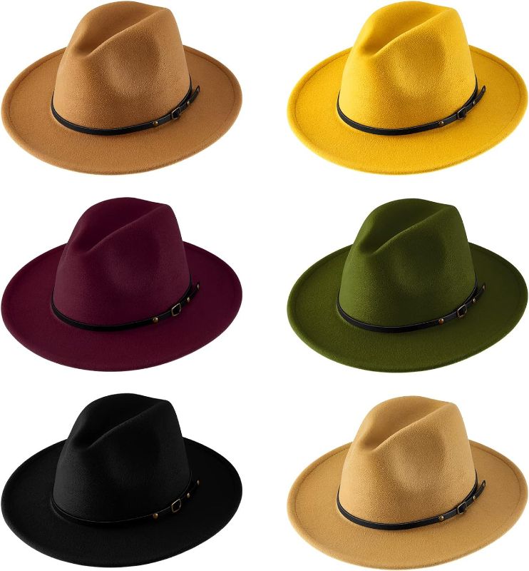 Photo 1 of 6 Pcs Squash Hats for Women Felt Panama Hat Wide Brim Squash Hat with Belt Buckle Floppy Hats Vintage Decoration Dress Hat

