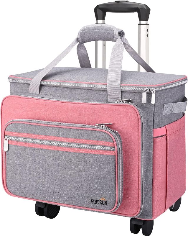 Photo 1 of FINESUN Sewing Machine Case with Wheels, Foldable Deluxe Rolling Sewing Machine Carrying Bag for Brother, Singer, Bernina and Most Machines,pink-grey
