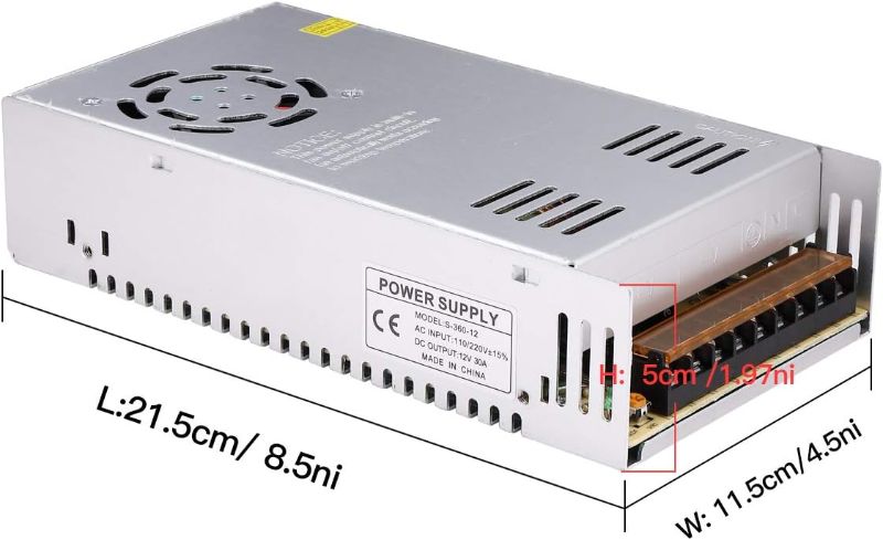 Photo 1 of DC 12V 30A Power Supply 360W Universal Regulated Switching AC to DC Converter AC110V/220V (SMPS) Transformer Driver Adapter for LED Strip Light, CCTV Camera Security System, Radio, Computer Project
