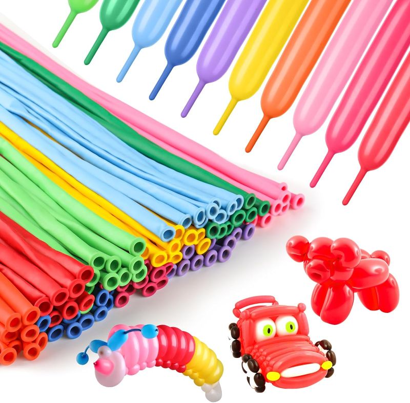 Photo 1 of 100Pcs 260 Balloons Rainbow Long Balloons for Balloon Garland Thickening Skinny Latex Twisting Animals Modeling Christmas Birthday Wedding Party Decorations

