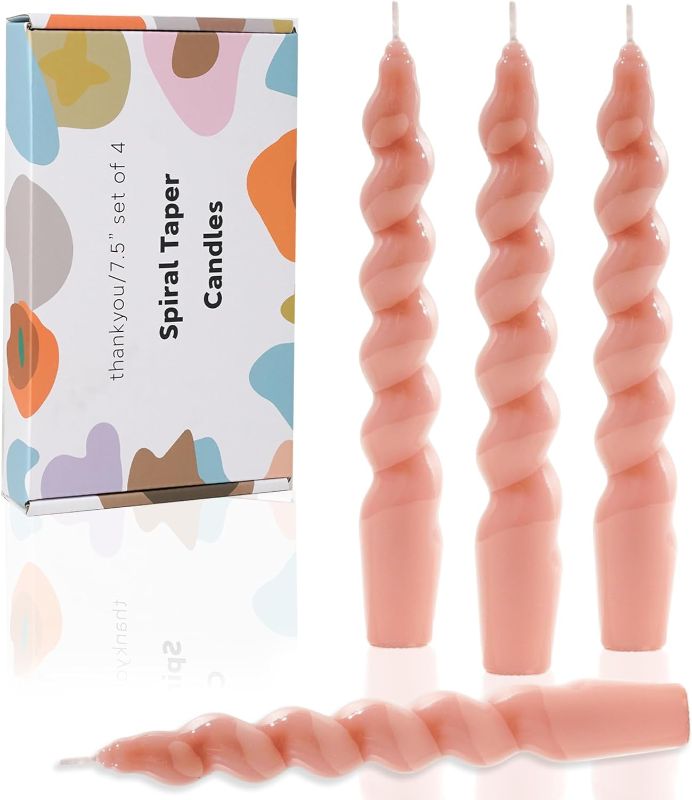Photo 1 of LPUSA Deep Blush Spiral Taper Candles Twisted Candle Conical Stick Candles for Holiday Wedding Party Wax Unscented Dinner Candle Dripless,Birthday Gift H7.5 Inch,4pcs?Deep Blush?
