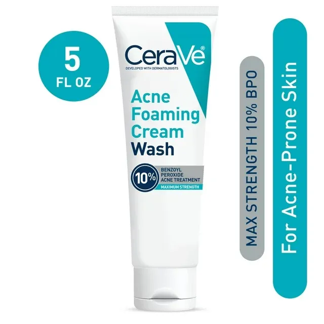 Photo 1 of CeraVe Acne Foaming Cream Wash with 10% Benzoyl Peroxide for Face & Body, 5 oz
