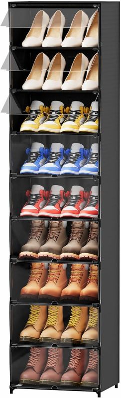 Photo 1 of FIDUCIAL HOME 9 Tiers Tall Narrow Shoe Storage Cabinet for Entryway 18 Pairs High Top Shoe Cubby Container Bin with Clear Lid?Fit Size 12
