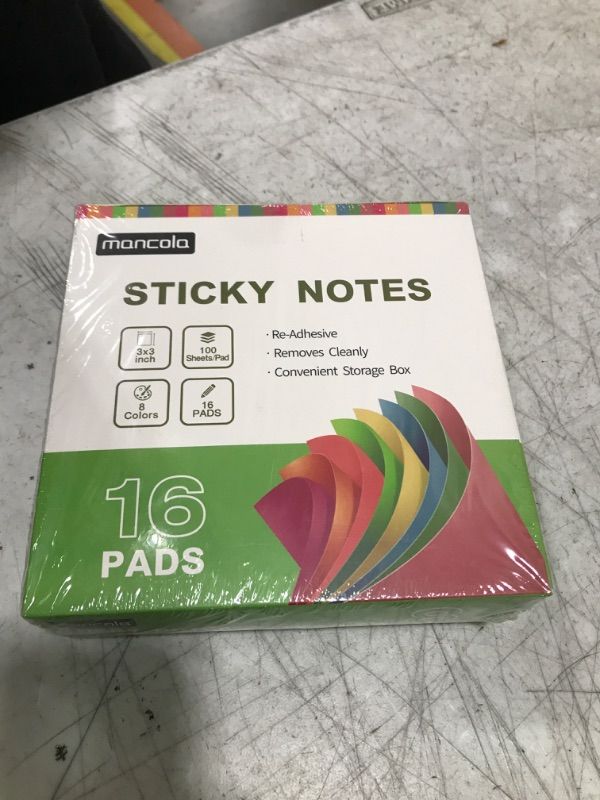 Photo 2 of Mancola Sticky Notes Post, 8 Colors Self Sticky Notes Pad Its 3X3 in,16 Pads Bright Post Stickies Colorful Big Square Sticky Notes for Office, Home, School, Meeting,100 Sheets/pad