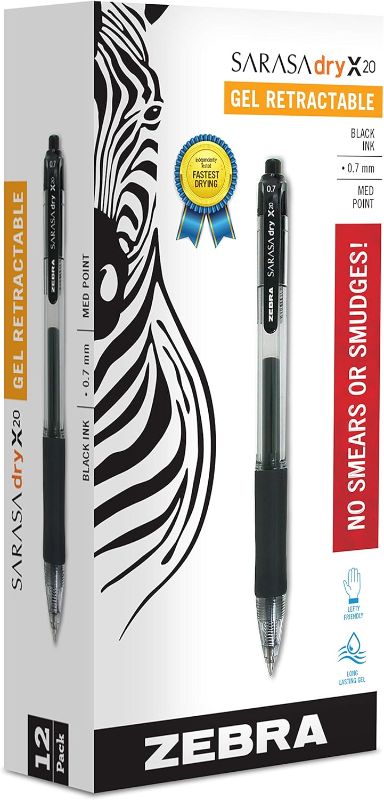 Photo 1 of Zebra Pen Sarasa Dry X20 Retractable Gel Pen, Medium Point, 0.7mm, Green Ink, 12-Pack
