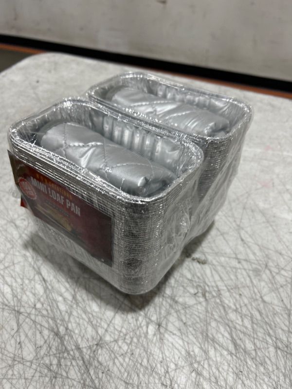 Photo 2 of 100 Pack 1 LB Disposable Mini Loaf Pans with Hot Pads 6.25” x 3.75” x 1.75” 1 Pound Aluminum Foil Loaf Pans and Pot Holders Mini Bread Tins