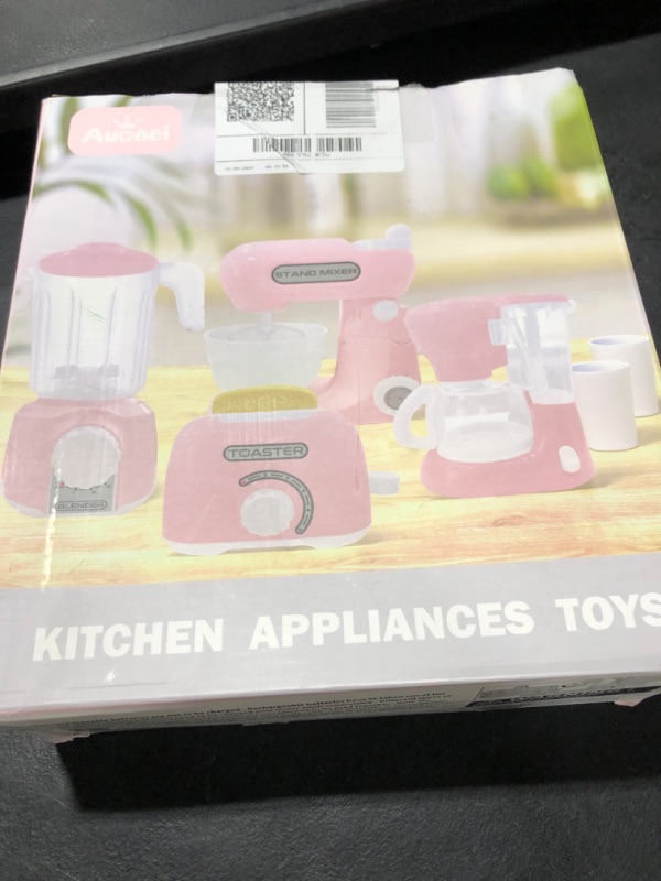 Photo 3 of Kitchen Appliances Toys, Toy Kitchen Set for Kids Play Kitchen Accessories Set, Blender, Coffee Maker Machine, Mixer and Toaster. Girls Toys Ages 4-8 Pink