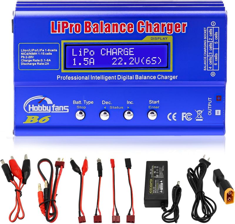 Photo 1 of Hobby Fans B6 Mini Professional Balance Charger/Discharger with Power Supply for 1S-6S LiPo Lilon Life NiCd NiMh Pb RC Battery
