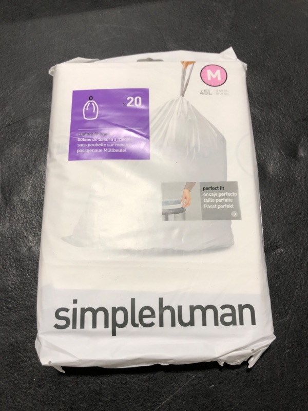 Photo 2 of simplehuman Code M Custom Fit Drawstring Trash Bags in Dispenser Packs, 20 Count, 45 Liter / 11.9 Gallon, White White 20 Count (Pack of 1) Code M