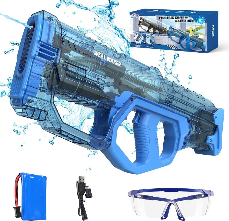 Photo 1 of Skirfy Electric Water Gun for Adults Kids, Transparent Automatic Water Gun Waterproof,33Ft Shooting Range & Battery Powered Squirt Gun,Swimming Pool Beach Outdoor Toys for Kids 