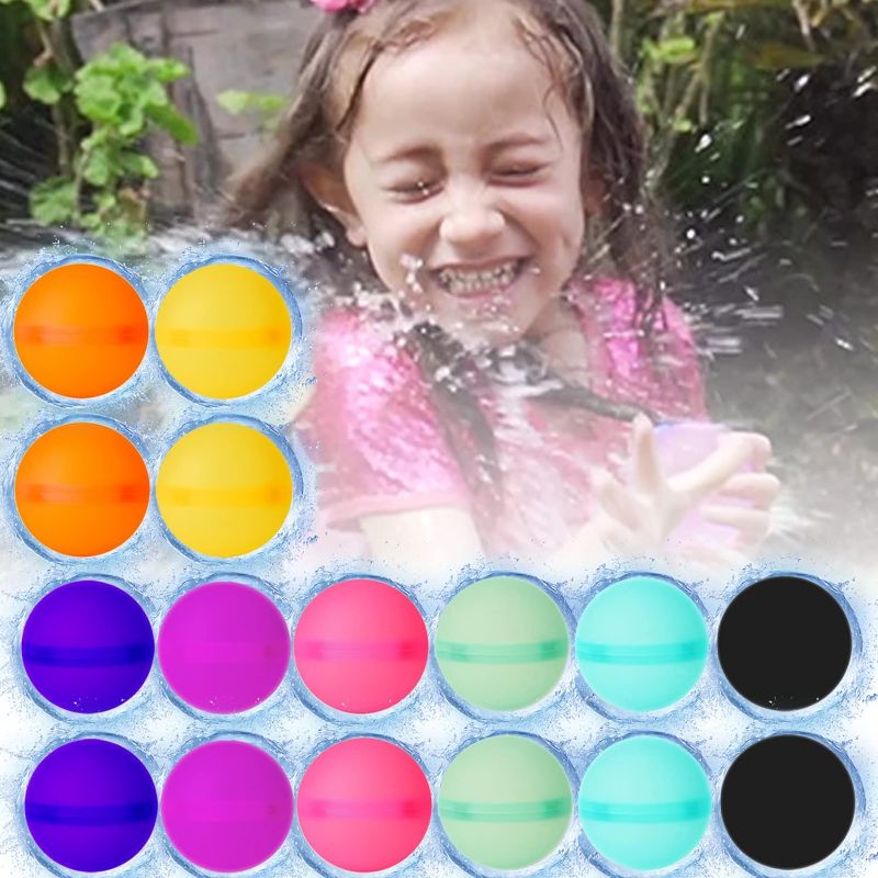 Photo 1 of 16 Pcs Refillable Water Balloons for Kid and Adult, Quick Fill Magnet Reusable Self Sealing Water Splash Bombs Balls, Reusable Fun Outdoor Toy for Water Fight Game, Swimming Pool, Summer Party