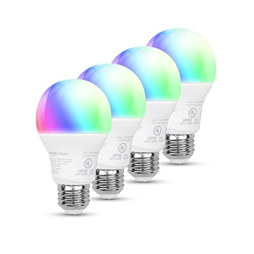 Photo 1 of Amazon Basics Smart A19 LED Light Bulb, Color Changing, 2.4 GHz Wi-Fi, 60W Equivalent 800LM, Works with Alexa Only, 4-Pack, Certified for Humans Color Changing 4 Pack