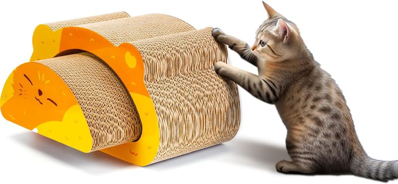 Photo 1 of Ownpets 2 in 1 Cat Scratcher, Reversible Cat Scratching Board with Cat-Head Shape Durable Recyclable Cardboard Cat Scratch Lounge for Furniture Protection 