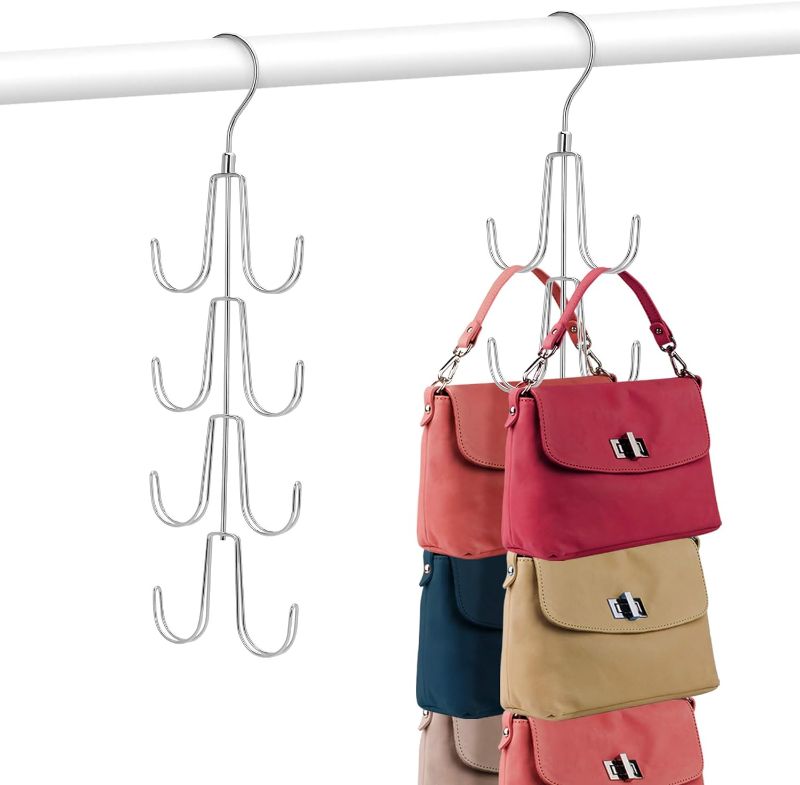 Photo 1 of Limited-time deal: OMHOMETY Purse Hanger, 2 Pack Bag Organizer for Closet, Rotatable Hanging Holder, 16 Storage Capacity, Closet Organizers and Storage, Metal Handbag Storage Hook Rack Space Saver, Silver 