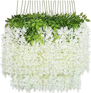 Photo 1 of U'Artlines 24 Pack (Total 86.4 Feet) Artificial Fake Wisteria Vine Rattan Hanging Garland Silk Flowers String Home Party Wedding Decor (24, White)