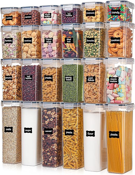 Photo 1 of Vtopmart Airtight Food Storage Containers with Lids, 24 pcs Plastic Kitchen and Pantry Organization Canisters for Cereal, Dry Food, Flour and Sugar, BPA Free, Includes 24 Labels 